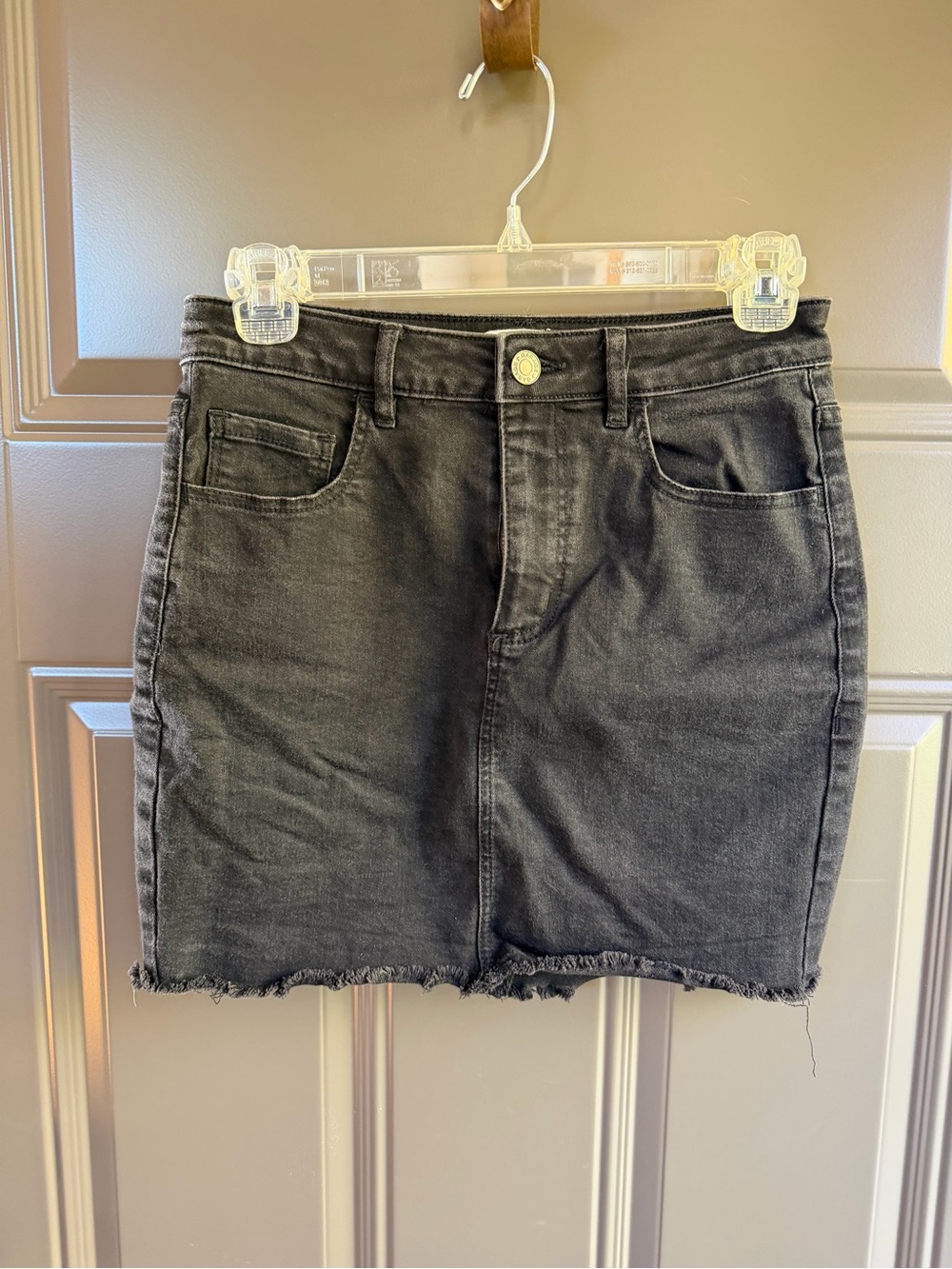 Garage Black Frayed-Hem Denim Mini Skirt, Size S